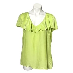 Halogen Silk Blend Ruffle Blouse Size Large Lime